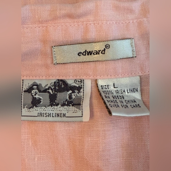 Edward Pink 100% Irish Linen Button Up Collared Shirt Sz Large Embellishment - Picture 6 of 10